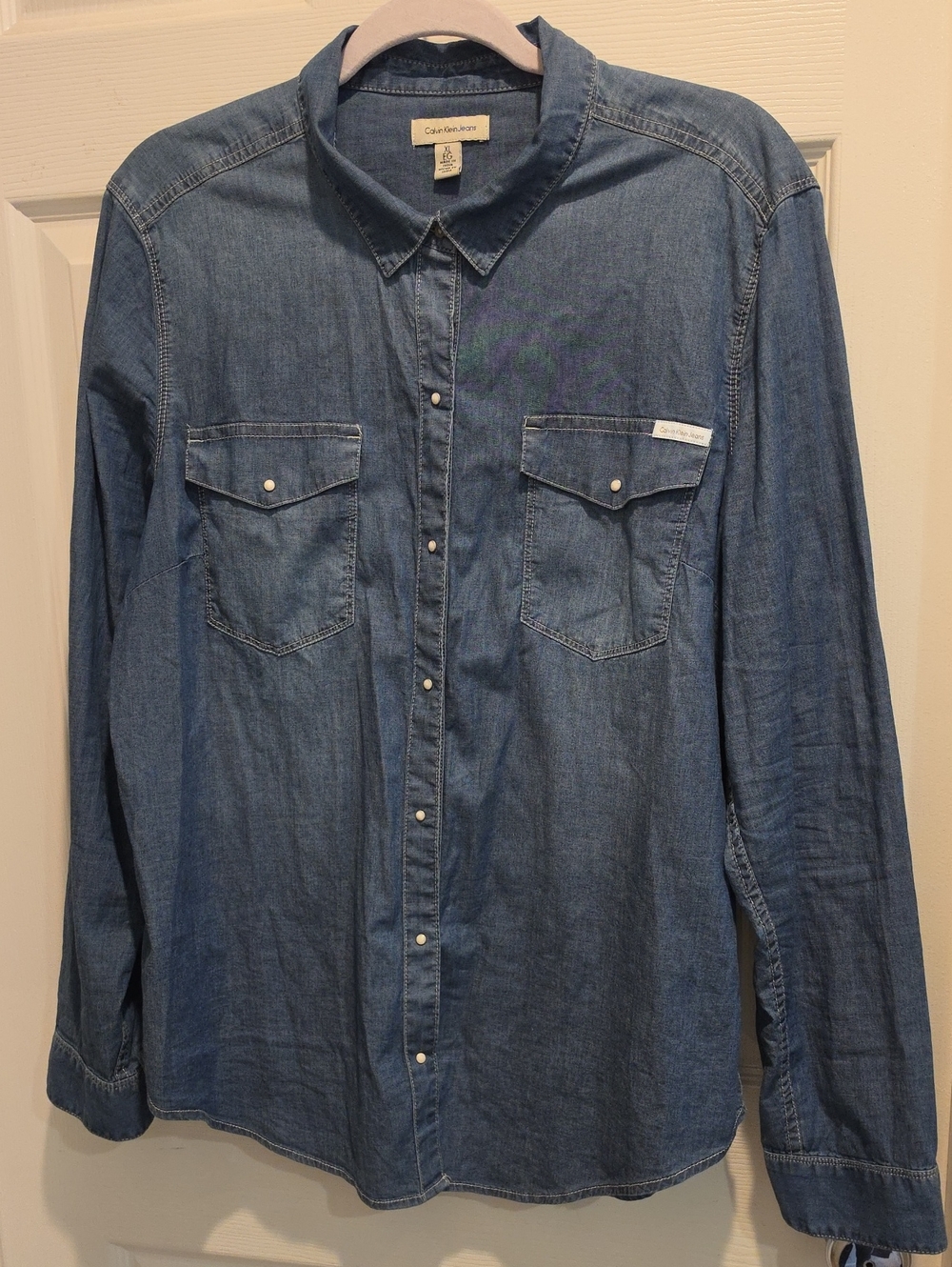 Calvin Klein Jeans Medium Blue Denim Snap-Front Button Down Shirt